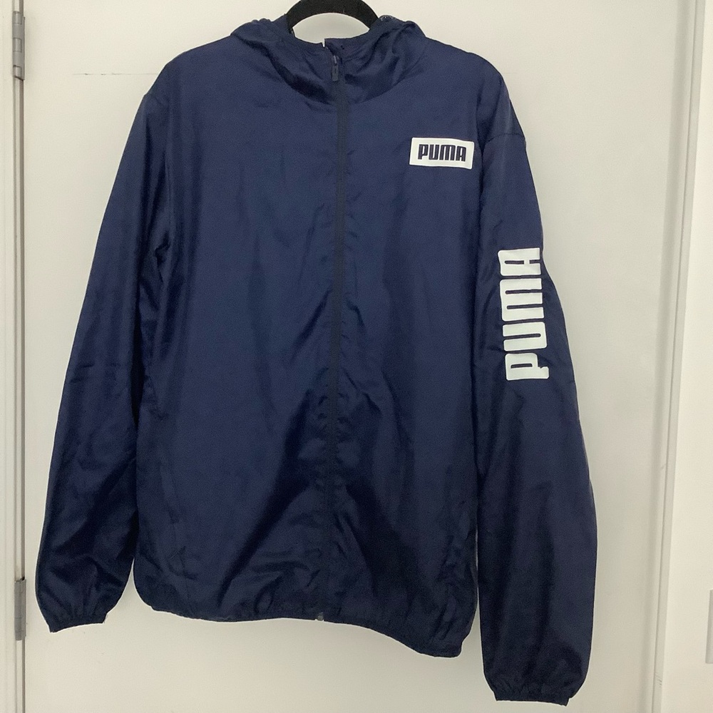 Puma Dark Blue Mesh-Lined Windbreaker Jacket With Hood